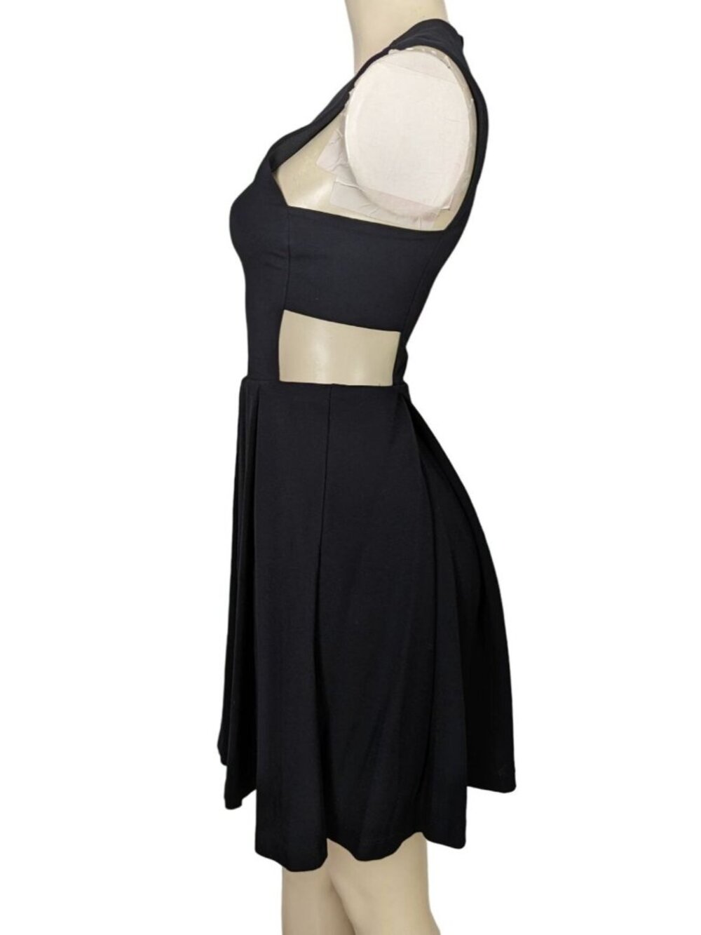 LuLu's Pleat black skater dress side cutouts fitted waistline pleated dress sz S - Picture 7 of 13